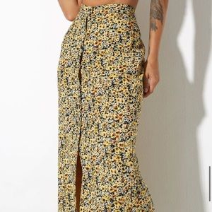 Motel rocks RIMA MIDI SKIRT IN SPRING DITSY YELLOW